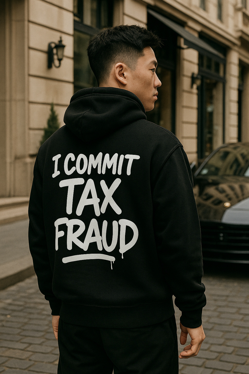 Make a bold statement with the I Commit Tax Fraud hoodie. Heavyweight cotton, oversized fit, and graffiti-inspired print. Dirty Cash Co streetwear.